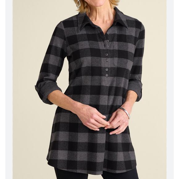 Soft Surroundings size small Mad About Plaid tunic top heavy knit - Picture 1 of 5